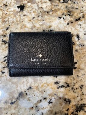 Kate Spade black pebbled leather compact wallet